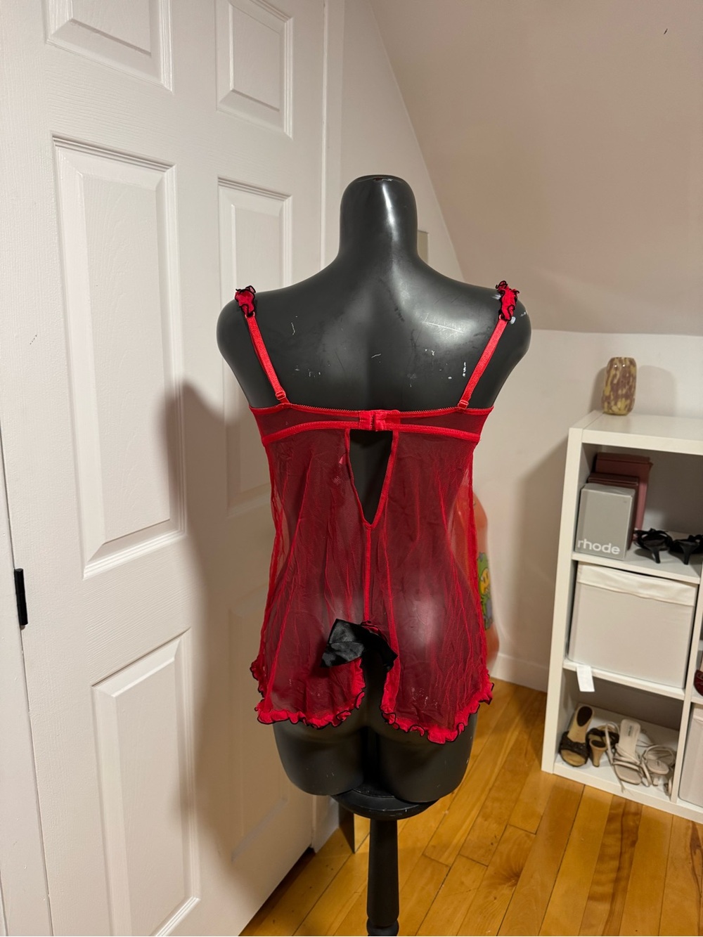 Red Ruffled Sheer Babydoll Lingerie - Picture 5 of 5